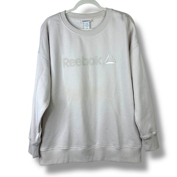 Reebok NWOT Light Tan Beige Crewneck Fleece Pullover Soft Logo Sweatshirt XL - Picture 1 of 5